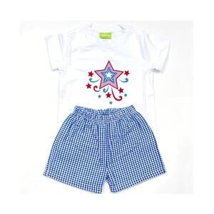 Classic Whimsy Happy Fourth Blue Gingham Short Set